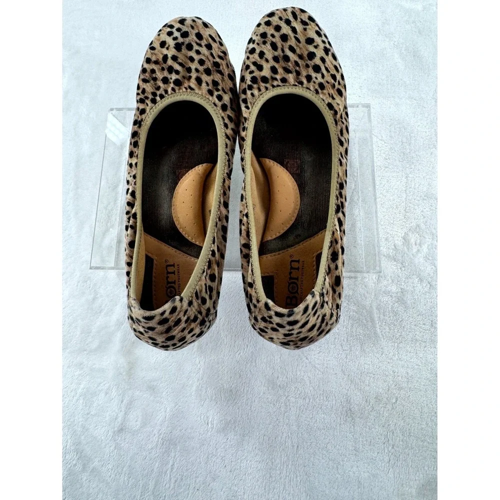 BORN Julianne Flats Shoes Women's 9.5M Brown Black Leopard Print Slip-On Low Top